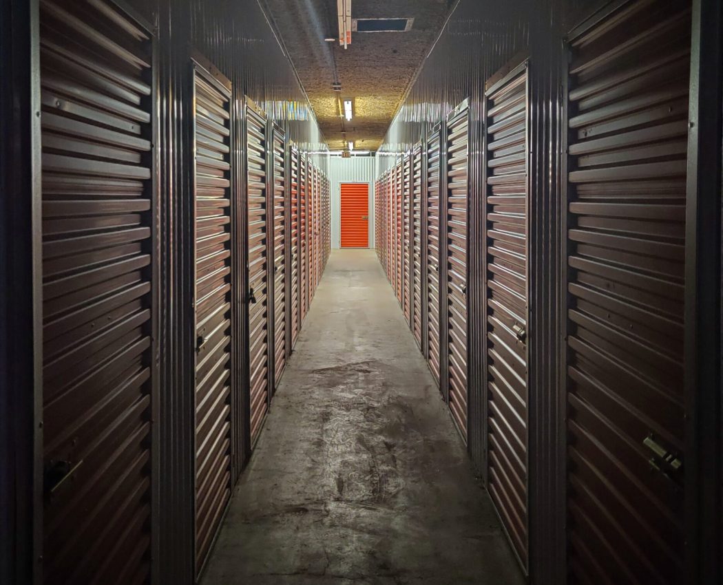 hallway of storage containers
